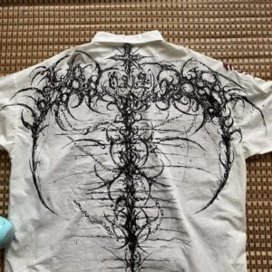 Fallen Hymn Print Collar White Short Sleeve Shirt