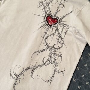Bleeding Heart Print Crew Neck White T-Shirt