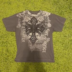 Men's Y2K Vintage T-Shirt Gothic Cross Graphic Print T-Shirt Round Neck Short Sleeve Tops