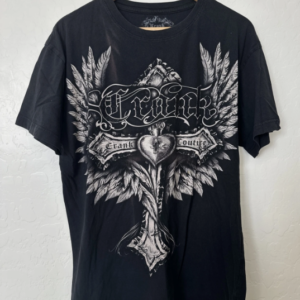 Crank Y2k Cyber Grunge T-Shirt Mens Size XL Short Sleeves Wing Cross